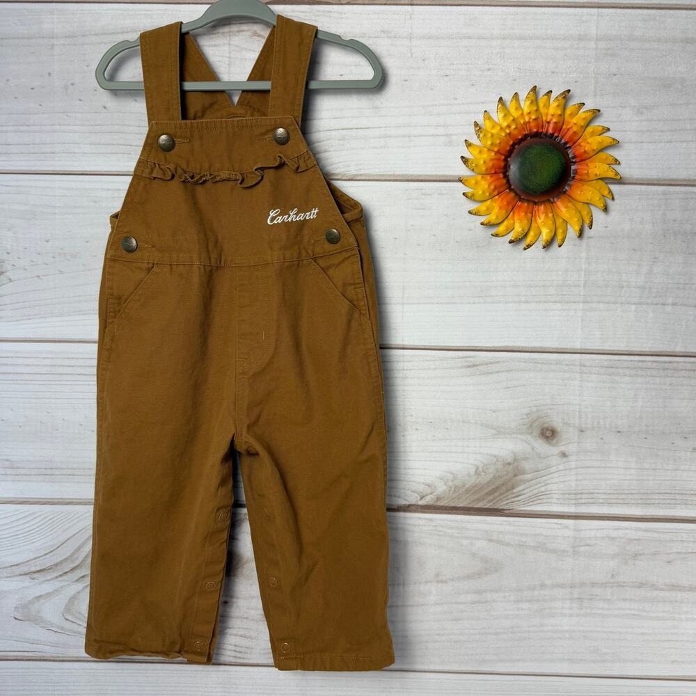Carhartt‎ Baby Toddler Brown Cotton Ruffle Bib Overalls Size 18M